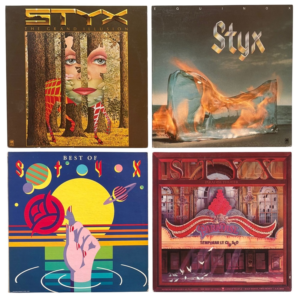Styx Vinyl Record Lot 4 LP The Grand Illusion Equinox Paradise Theater Best Of